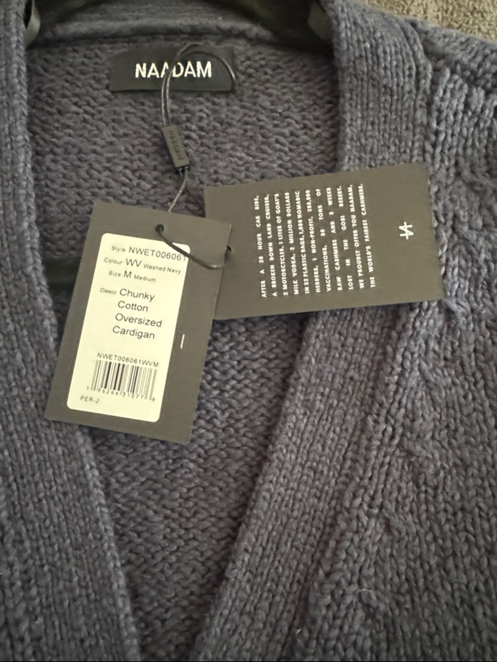 NWT NAADAM Chunky Cotton Oversized Cardigan Size Medium Washed Navy 100% cotton - Picture 10 of 10